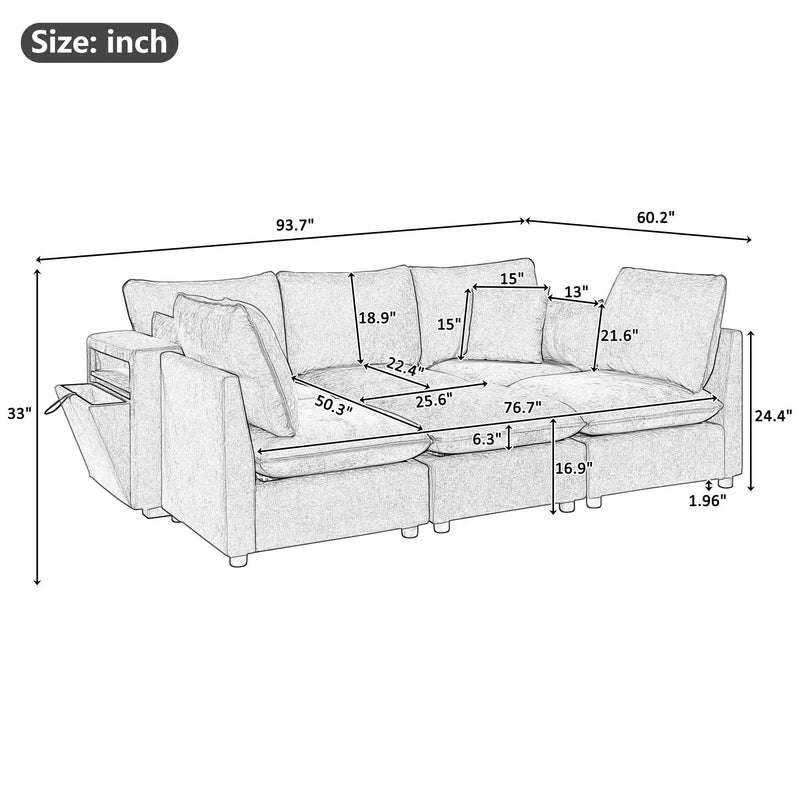 Modern Sectional Sofa U-Shaped With Movable Ottoman Storage Armrests And USB Ports by HouseOfZazla