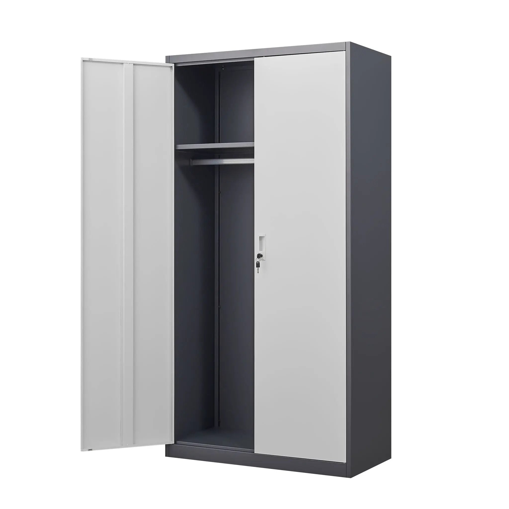 Wardrobe With Hanging Rod And Compartments, Lockable Closet With Locks & Keys For Bedroom - Gray by HouseOfZazla