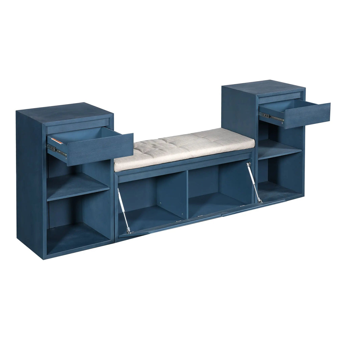 Entryway Storage Bench With Cushion, Drawers & Open Shelves by HouseOfZazla