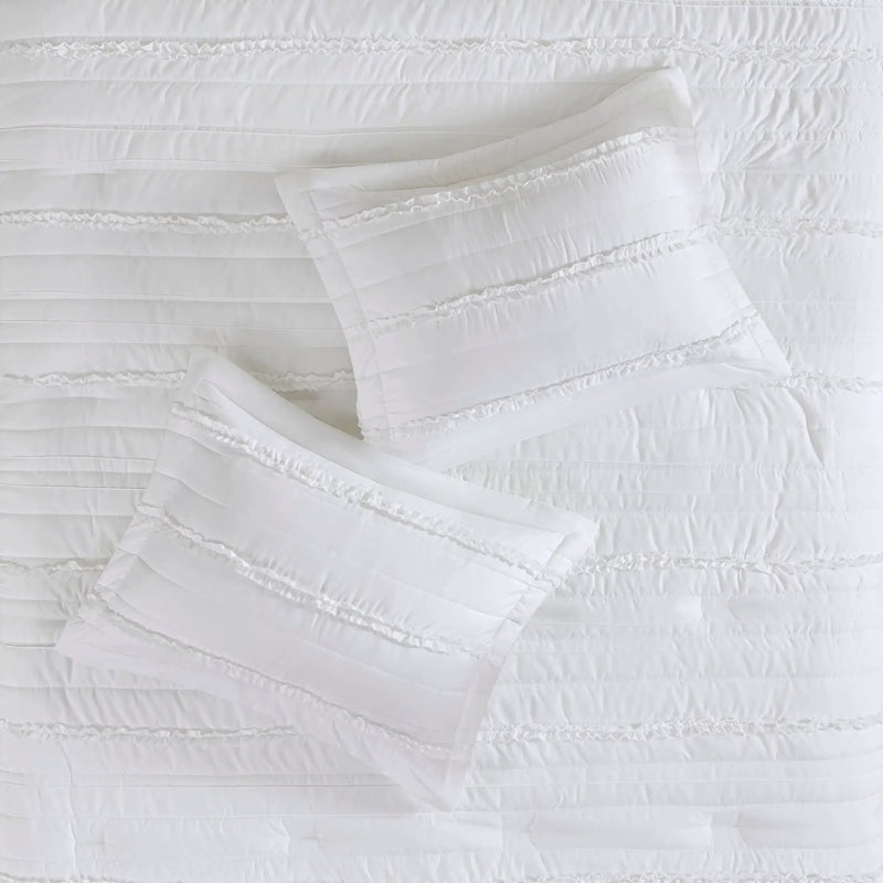 5 Piece Microfiber Ruffled Comforter Set - White California King by HouseOfZazla