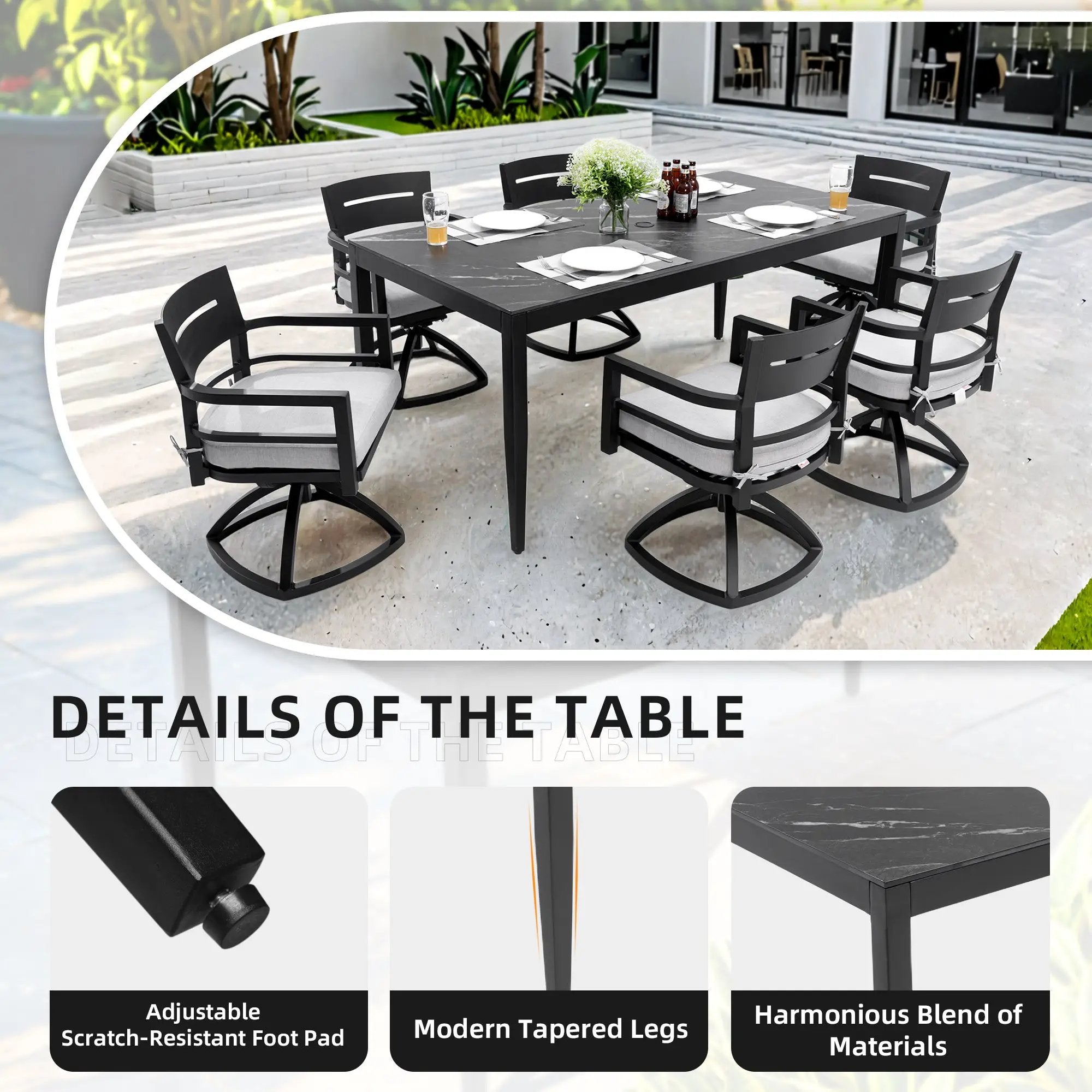 Modern 7-Piece Outdoor Patio Aluminum Dining Set by HouseOfZazla