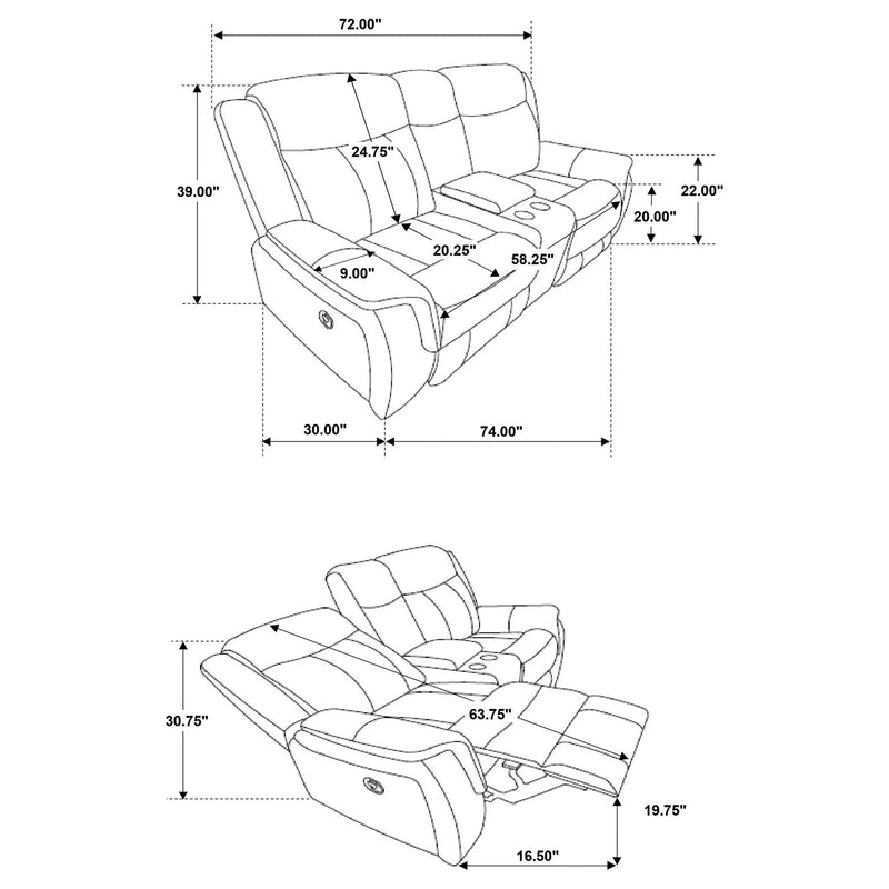 Lawrence Upholstered Padded Arm Reclining Loveseat Charcoal by Unique Piece Furniture