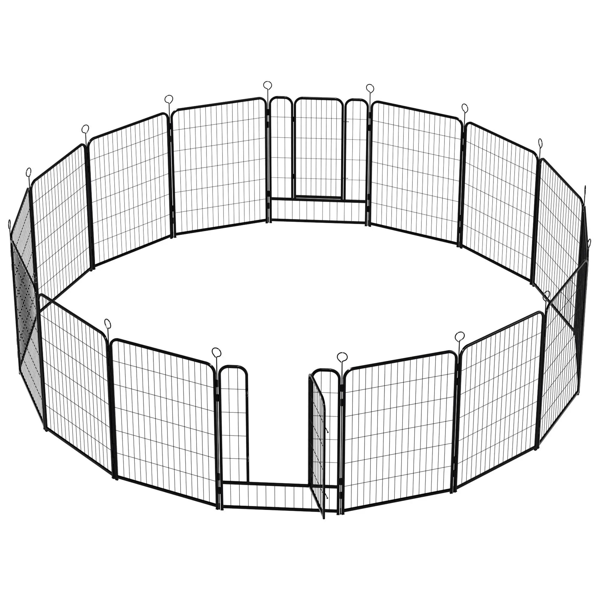 Dog Playpen, 16 Panels Pet Exercise Pen Indoor / Outdoor Fence With Anti Skid Base - Black by HouseOfZazla