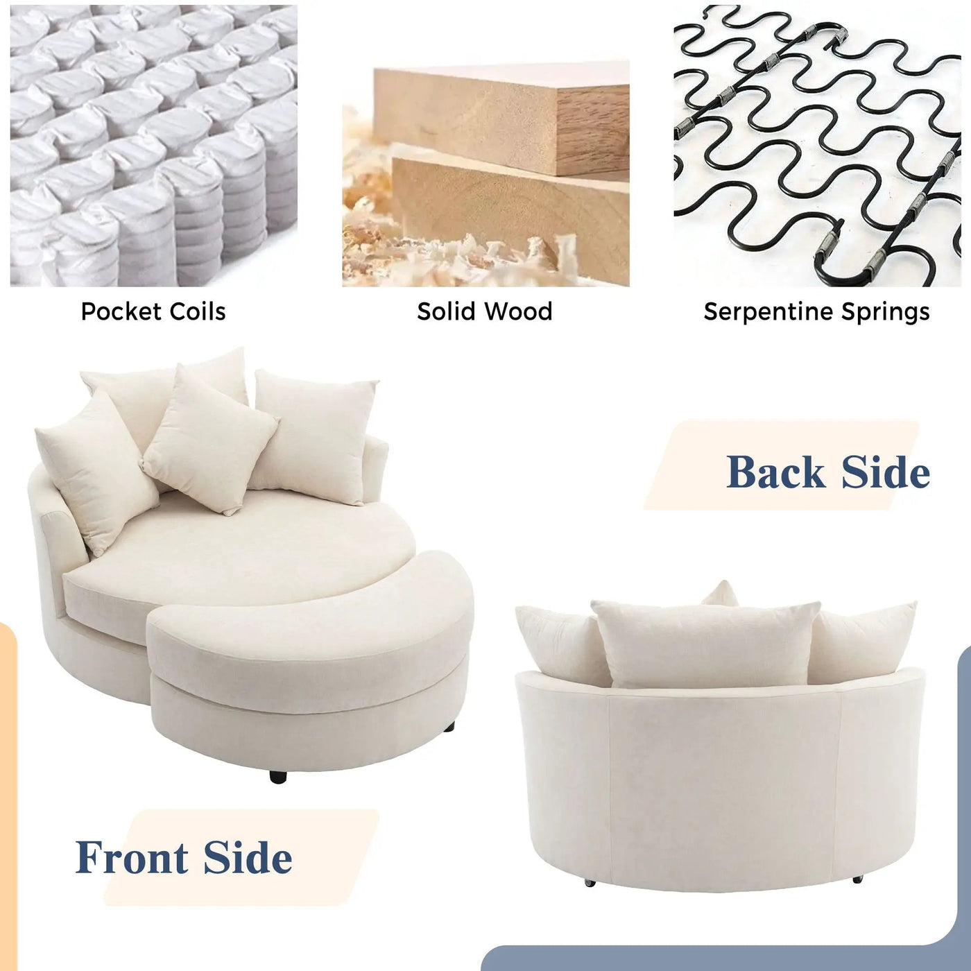 360° Swivel Accent Barrel Chair With Storage Ottoman & 4 Pillows, Modern Leisure Chair Round Accent For Living Room by Unique Piece Furniture