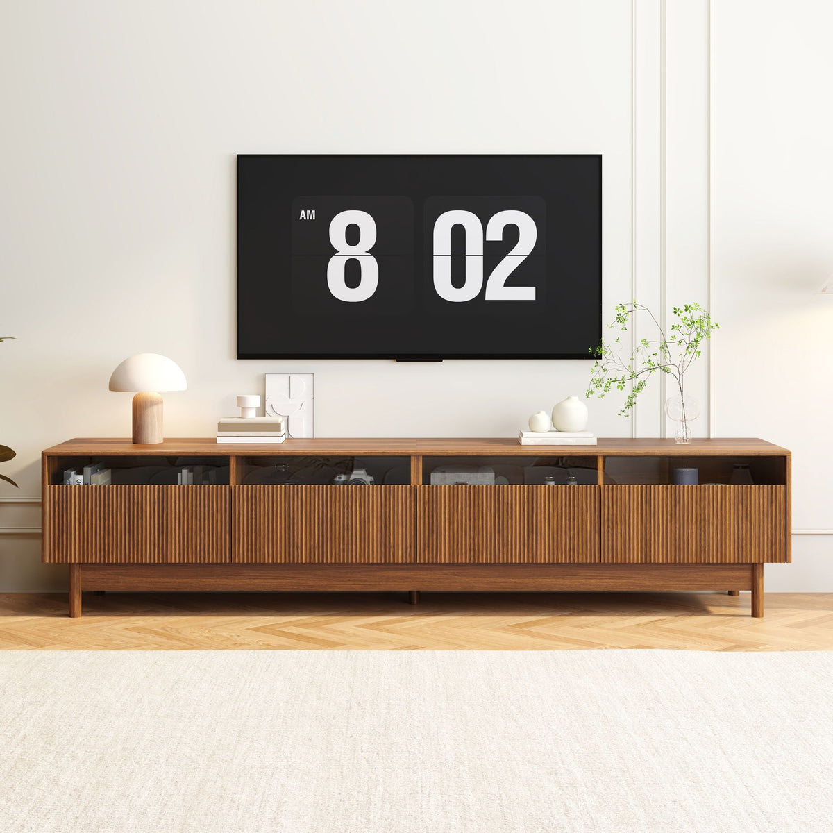 Walnut TV Stand with Fluted Drawers - Living Room Media Storage, photo 2 of 4