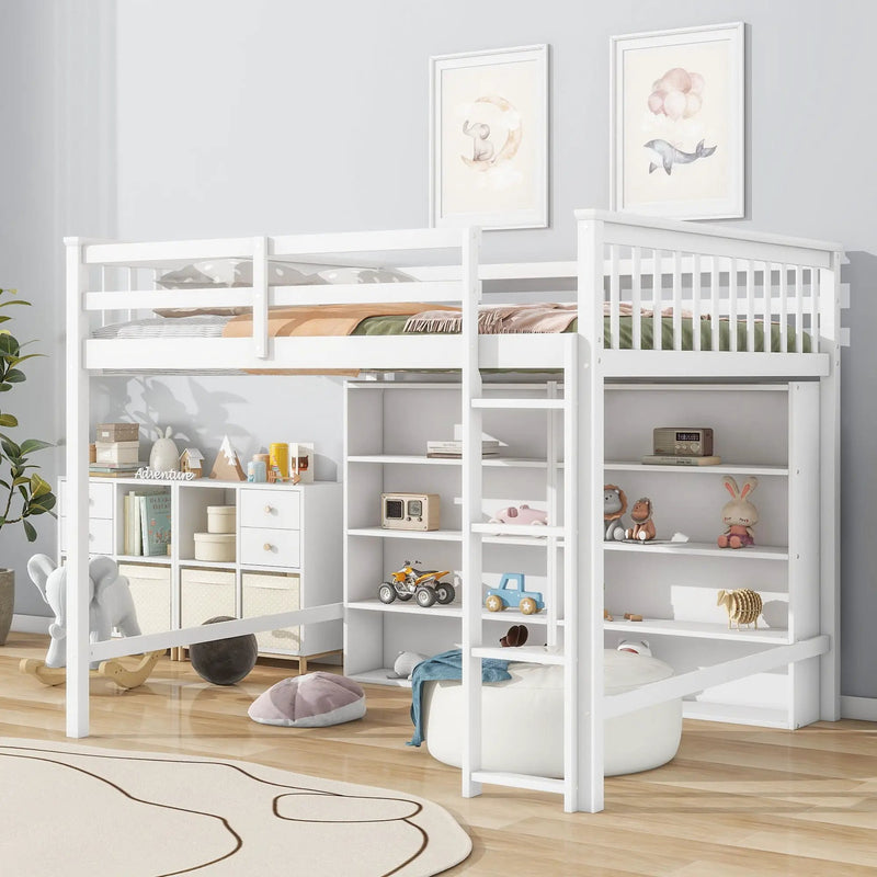 Loft Bed With 8 Open Storage Shelves And Built In Ladder by Unique Piece Furniture