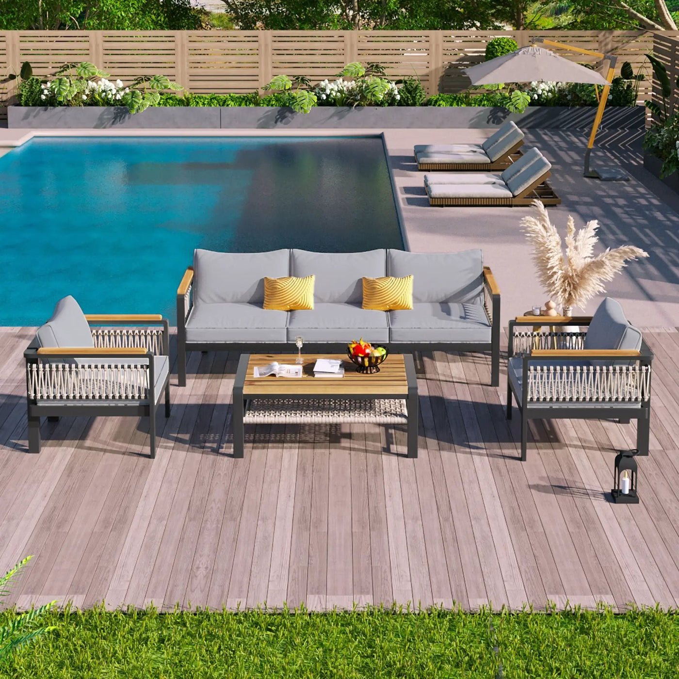 4 Pieces Outdoor Sectional Sofa Set 5 Person Patio Seating Group Outdoor Conversation Set With Cushions And A Coffee Table For Patios by HouseOfZazla