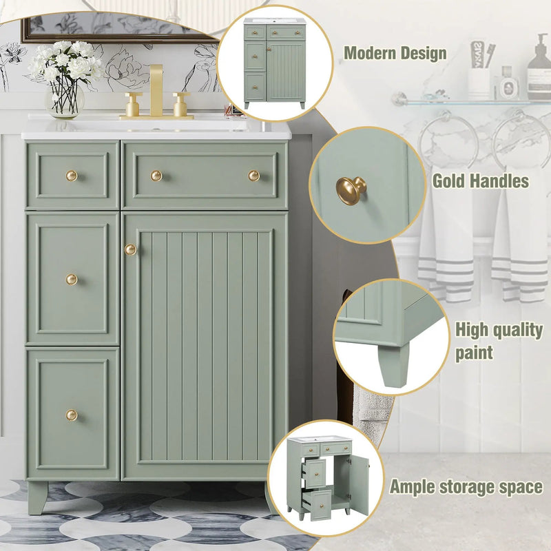 Transitional Style Bathroom Vanity Cabinet With Ceramic Sink by Unique Piece Furniture