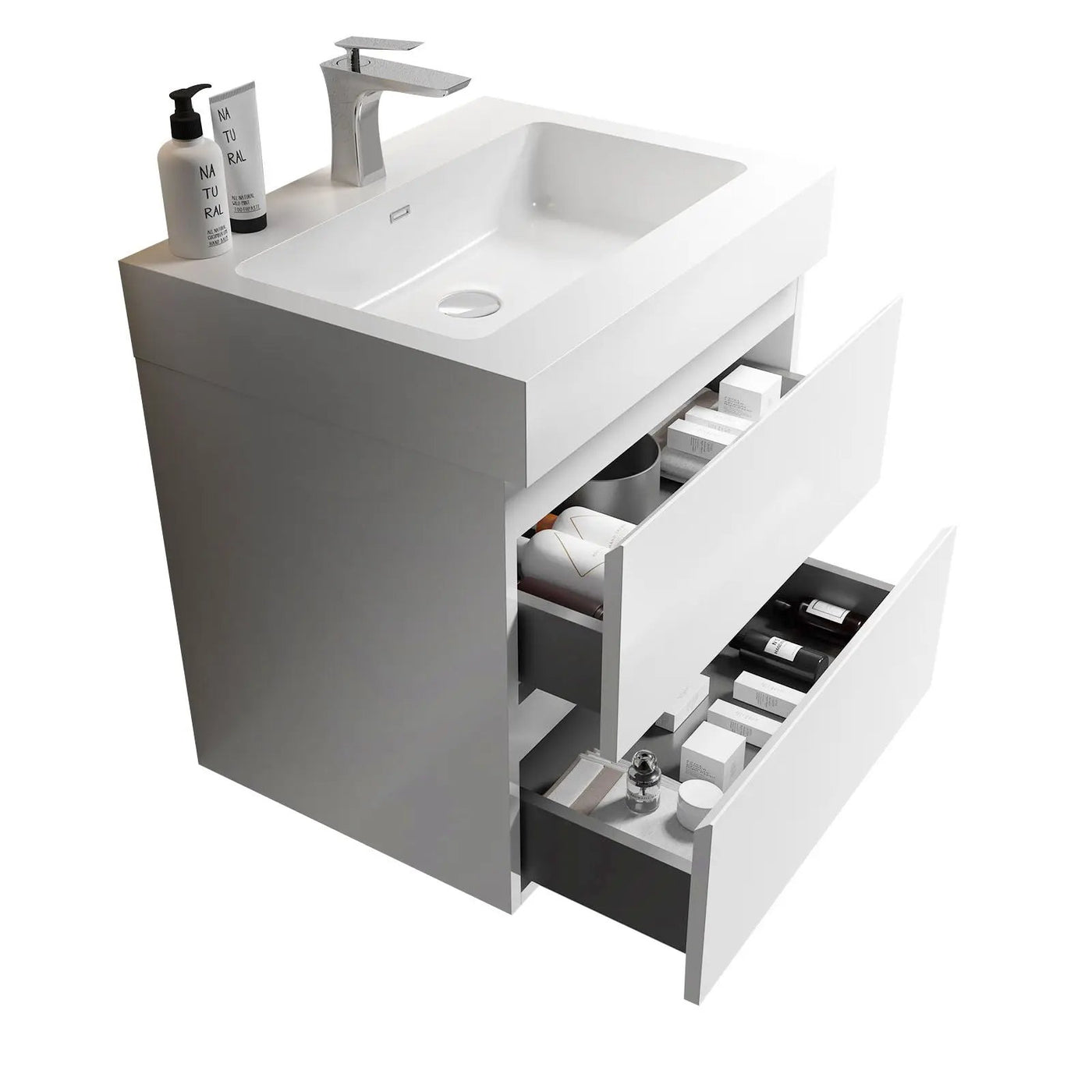 Alice - Bathroom Vanity With Large Storage, Sink Wall Mounted Floating Bathroom Vanity For Modern Bathroom, One-Piece Sink Basin Without Drain And Faucet by HouseOfZazla