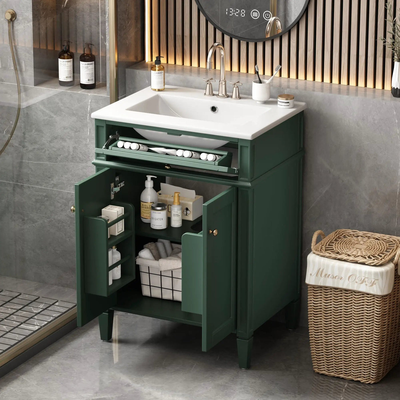 Bathroom Vanity With 2 Doors And Tip Out Drawer, Soft Closing Hinges by HouseOfZazla