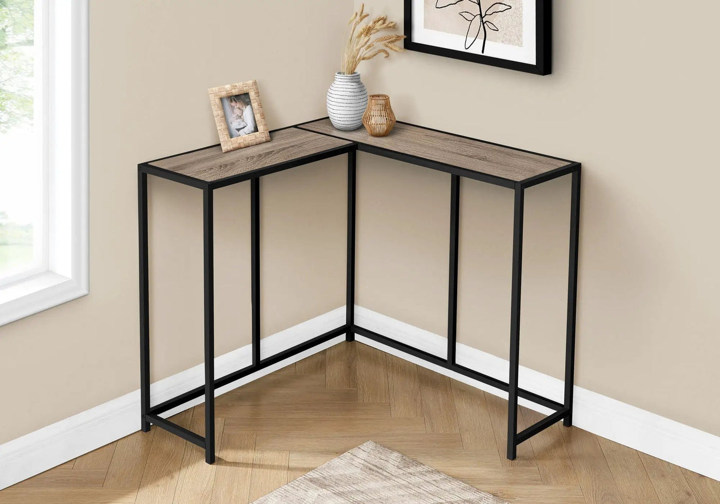 Corner Accent Console Table For Entryway, Unique L-Shaped Design by HouseOfZazla
