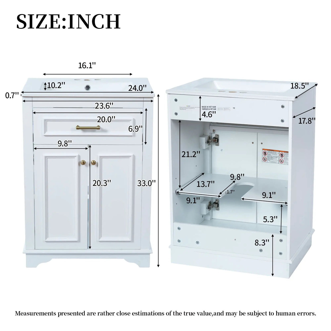 Bathroom Vanity With Integrated Sink, 2 Door Cabinet With Tip Out Drawer by HouseOfZazla