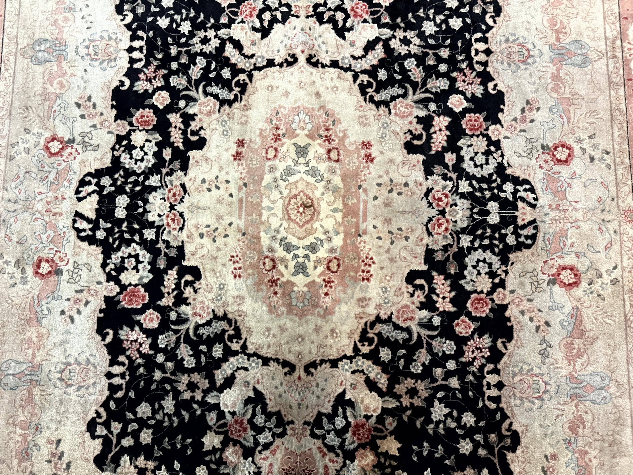 Pak Persian Tabriz Rug 8.6 x 11.6, Black Pink, Traditional Elegant Formal Oriental Carpet, Dining Room Rug, Fine 225 KPSI by Jewel Rugs