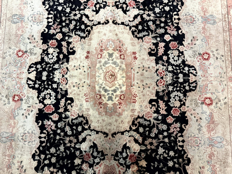 Pak Persian Tabriz Rug 8.6 x 11.6, Black Pink, Traditional Elegant Formal Oriental Carpet, Dining Room Rug, Fine 225 KPSI by Jewel Rugs