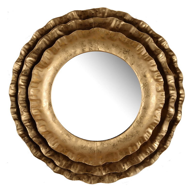 Round Wall Mirror with Metal Frame and Layered Flower Design - Gold, photo 2 of 8