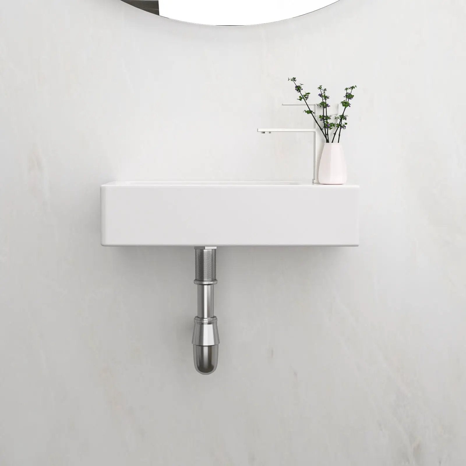 Modern Ceramic Rectangle Wall Mount Bathroom Sink With Single Faucet Hole - White by HouseOfZazla