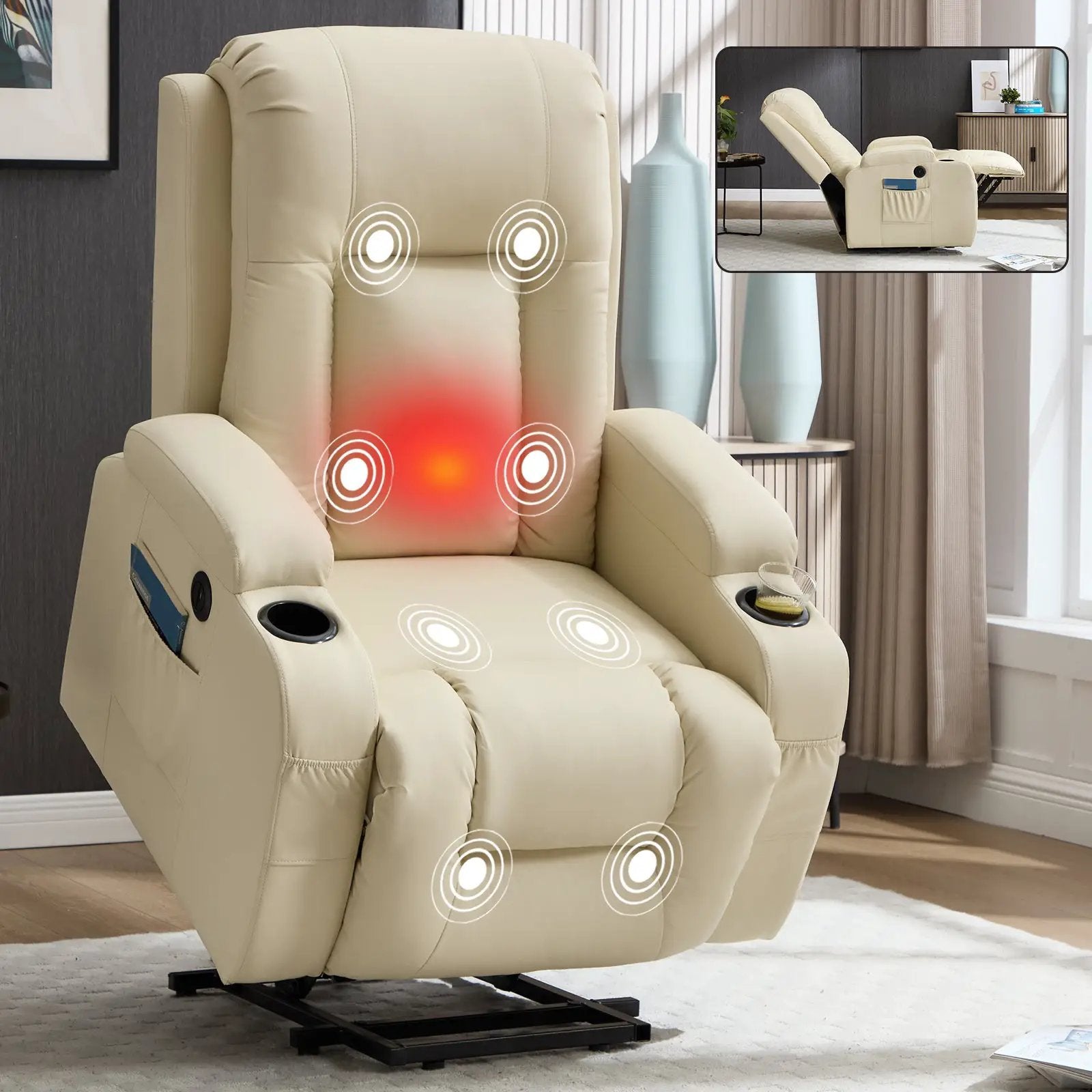 Beige PU Infinite Position Power Lift Recliner Chair by HouseOfZazla