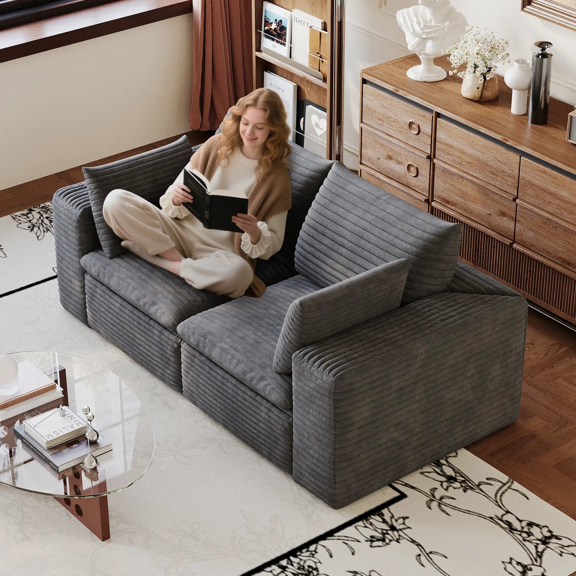 71" Cloud Sofa in Corduroy Fabric by HouseOfZazla
