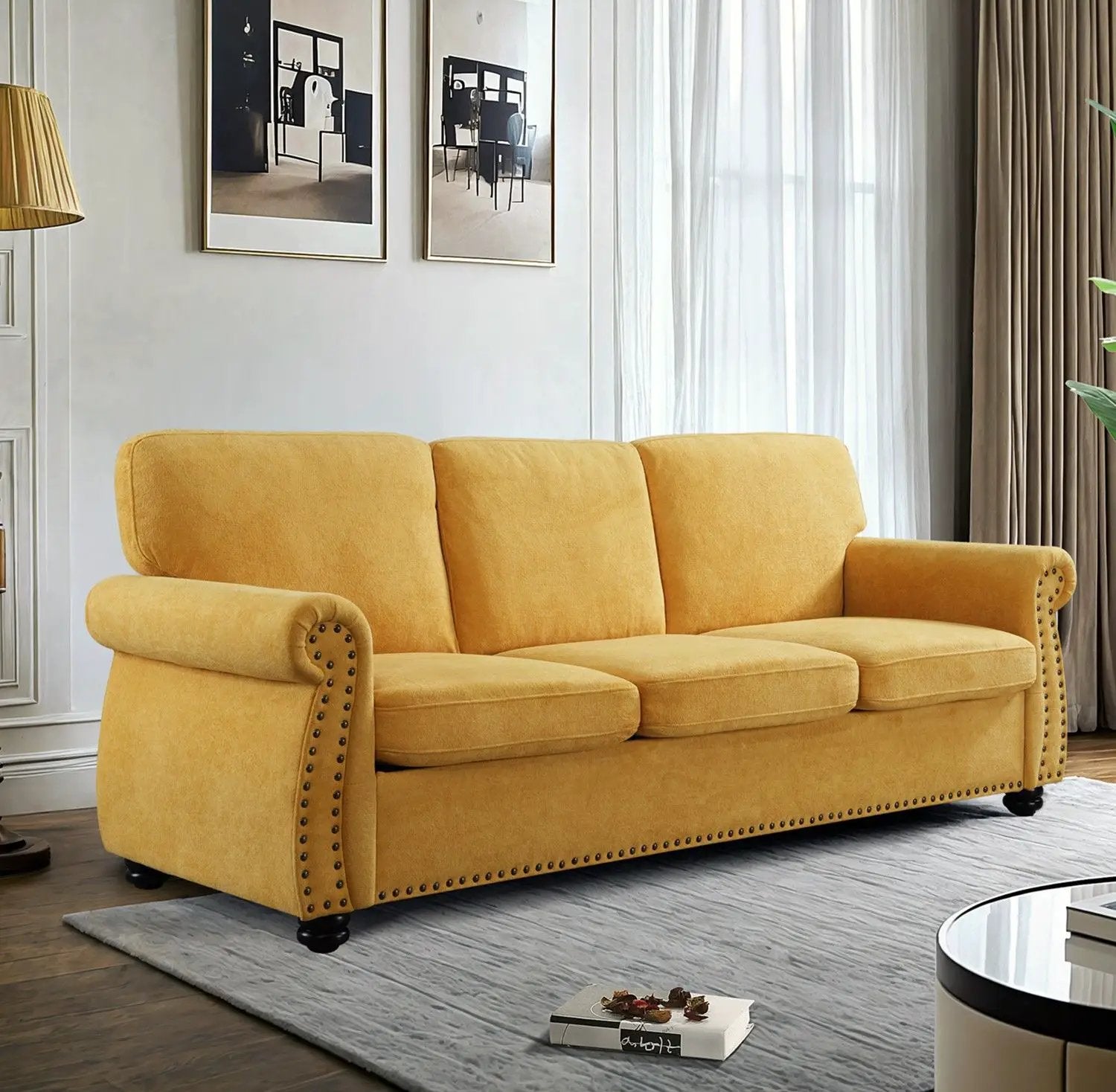 Soft Sofa, Upholstered 3 Seater Couch With High Density Foam, Loose Back Cushions And Turned Legs by HouseOfZazla