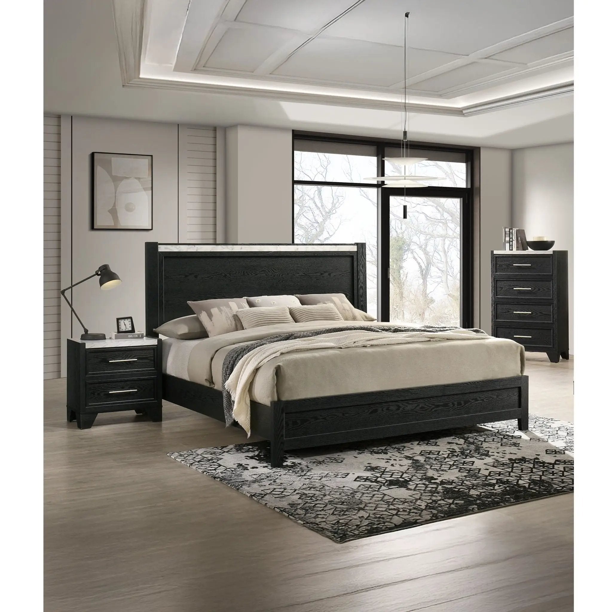 Contemporary Panel Bed With Accents by Unique Piece Furniture