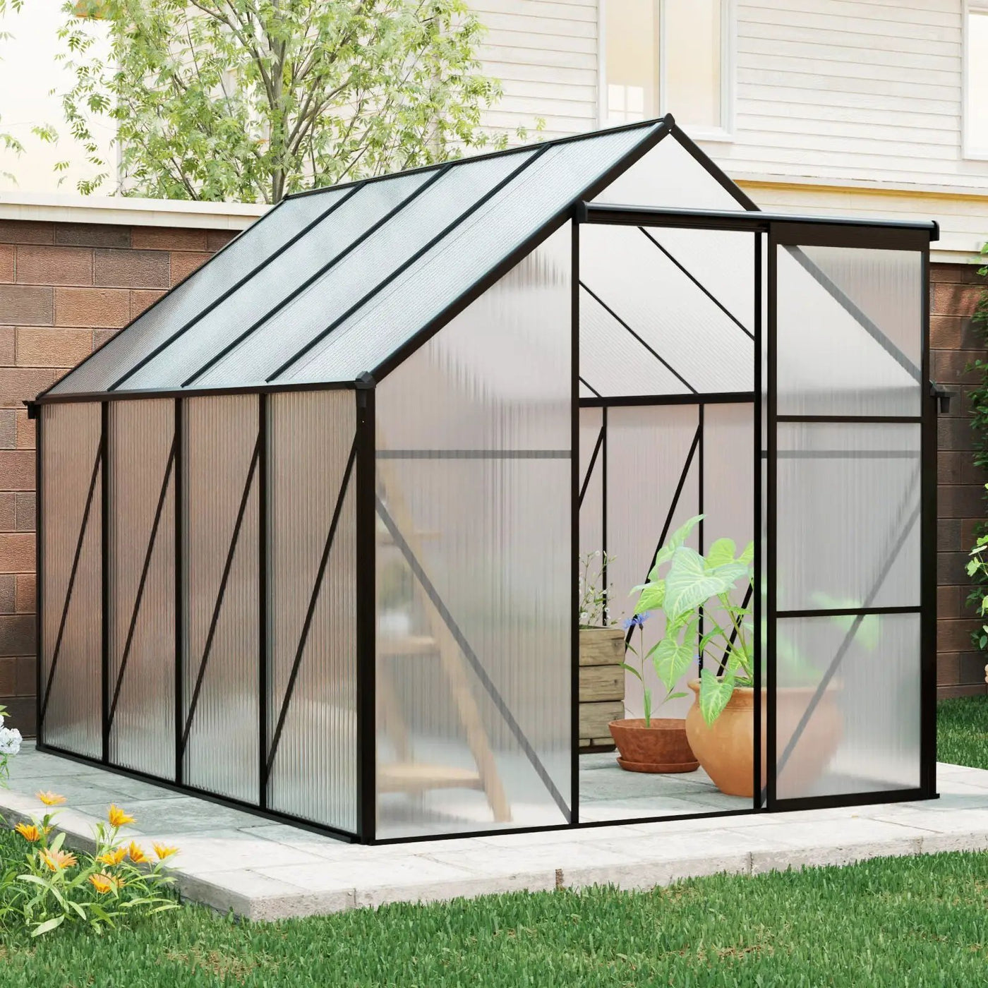 Polycarbonate house Raised Base And Anchor Aluminum Heavy Duty Walk-In houses For Outdoor Backyard In All Season by HouseOfZazla