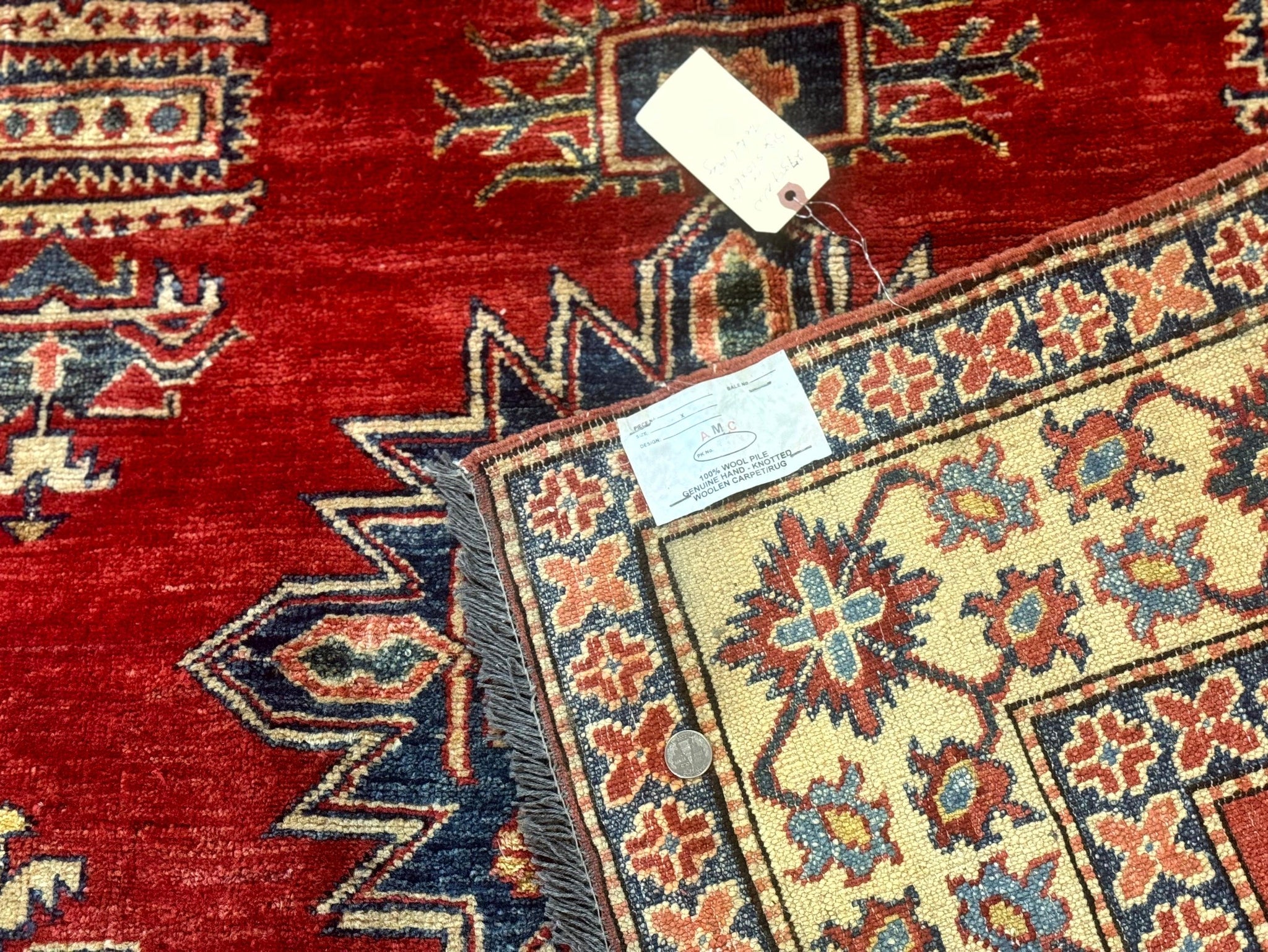 Square Turkish Rug 6x6, Azerbaijani Azeri Turkish Armenian Rug, Red Tan Blue, Geometric, Wool Carpet by Jewel Rugs
