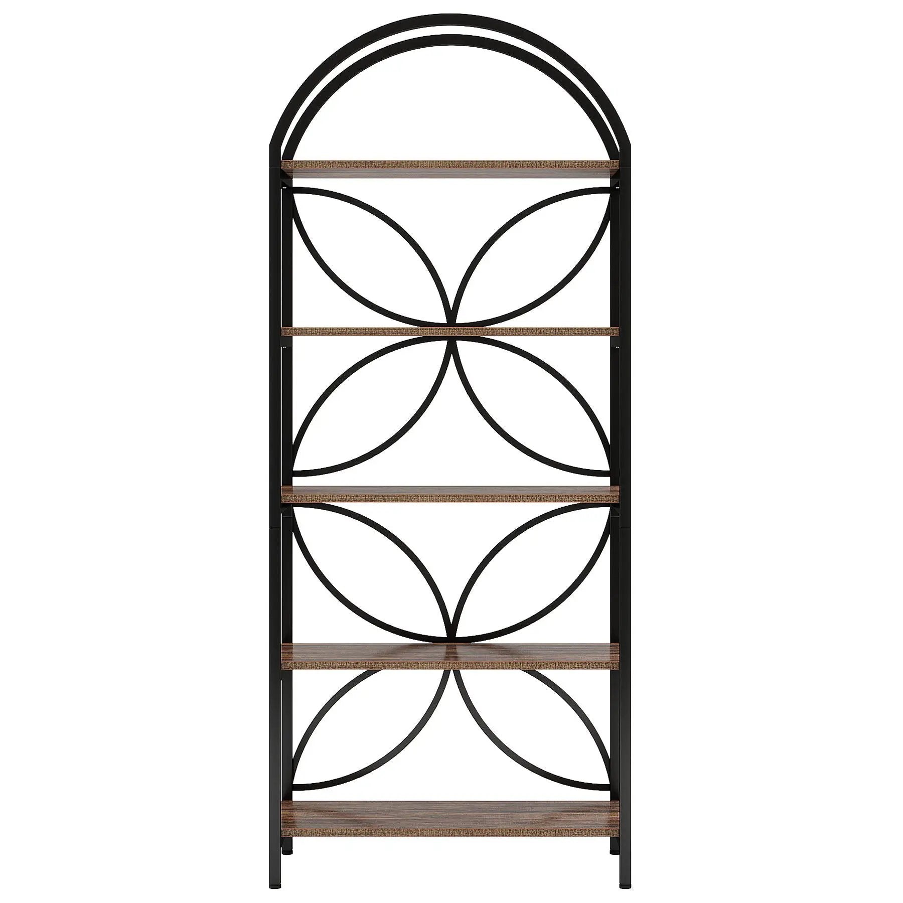 Tall 5 Tier Arched Bookshelf With Shelves For Living Room - Rustic Brown by HouseOfZazla