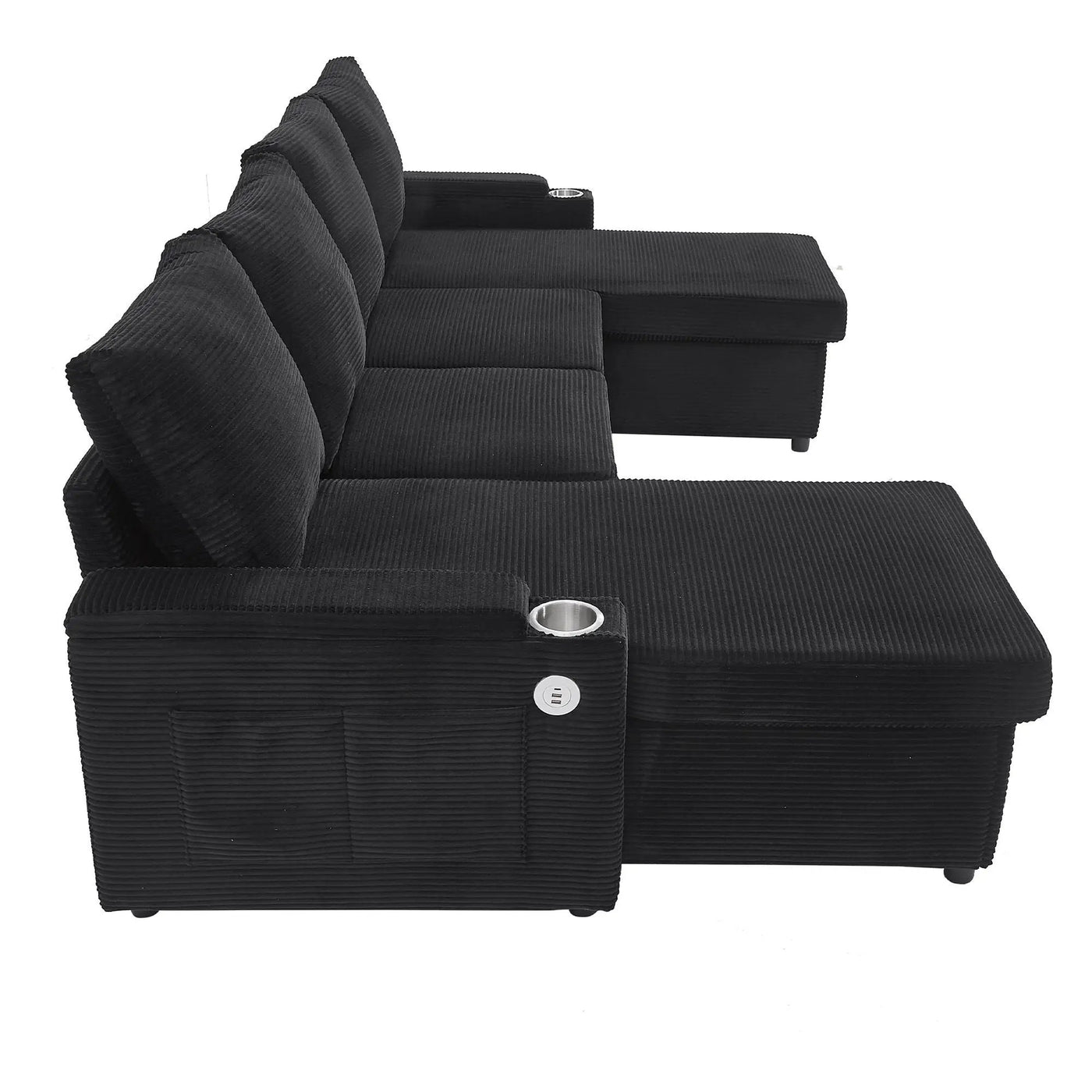 U Shaped Sectional Sofa Bed With Storage Chaise Lounges, USB Ports, And Cup Holders by HouseOfZazla