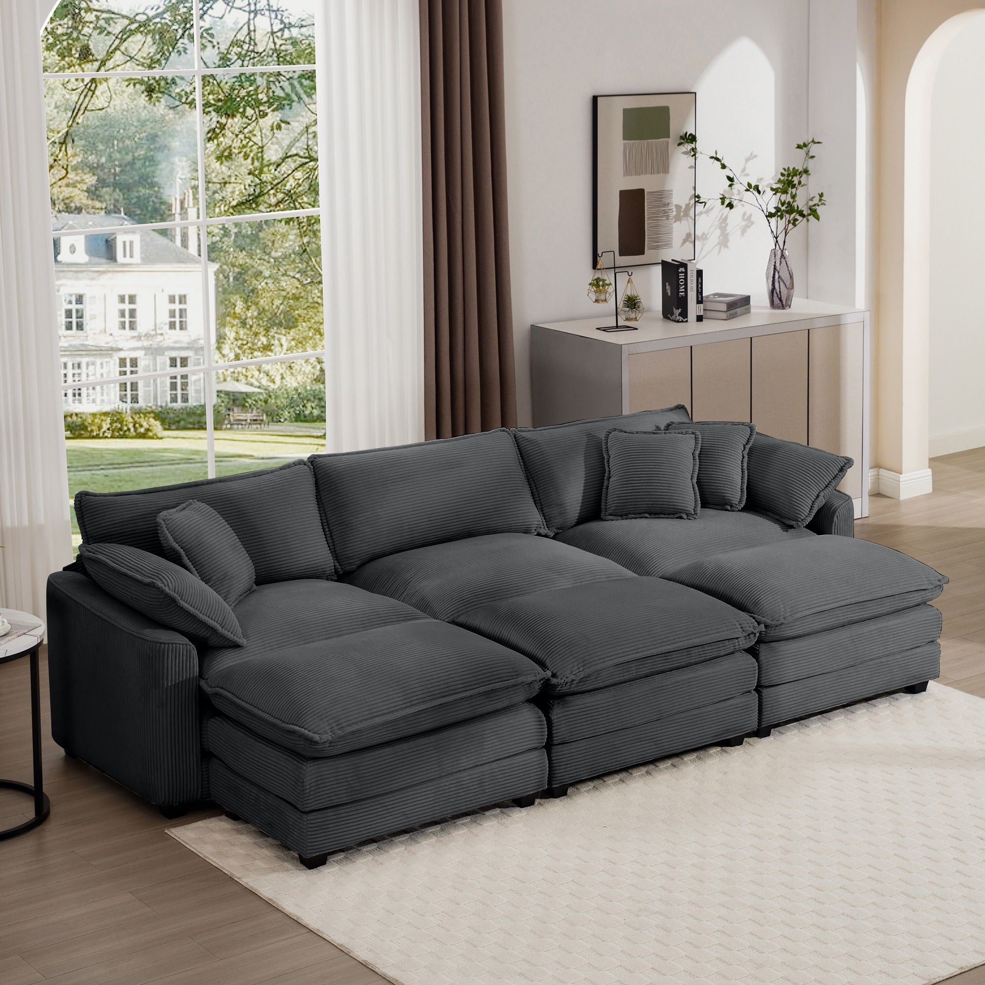 Modern Oversized Modular Cushion Sofa With Ottoman, Low Back, Deep Seating Sofa Set by Unique Piece Furniture