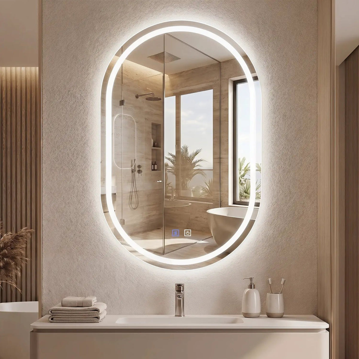Oval LED Bathroom Mirror 32x20" with Dimming & Defogger by DirectDeals