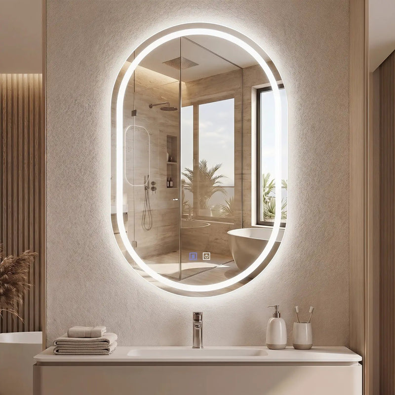 Oval LED Bathroom Mirror 32x20" with Dimming & Defogger by DirectDeals