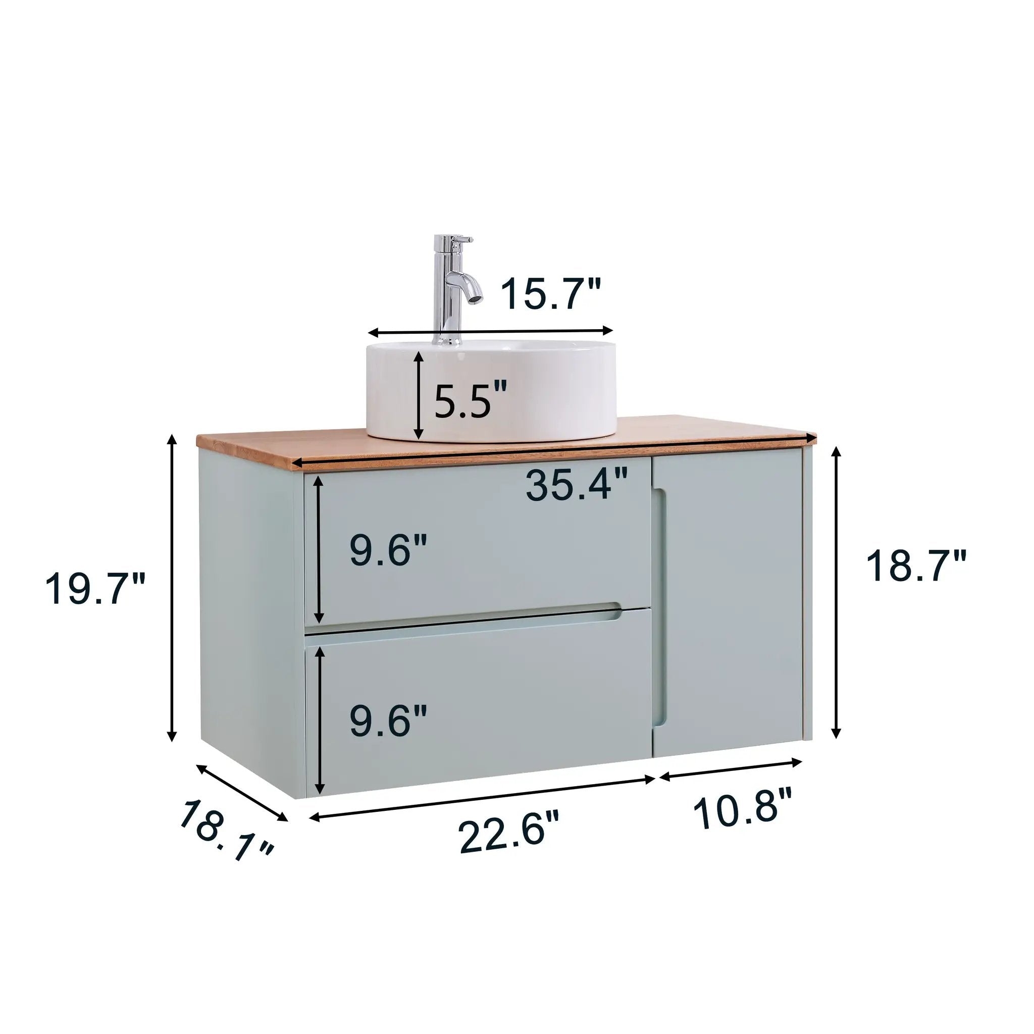 36-Inch Double Drawer + Single Door Wall-Mounted Bathroom Vanity by HouseOfZazla