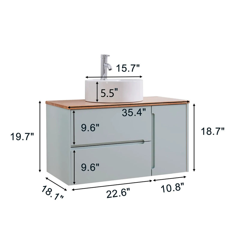 36-Inch Double Drawer + Single Door Wall-Mounted Bathroom Vanity by HouseOfZazla