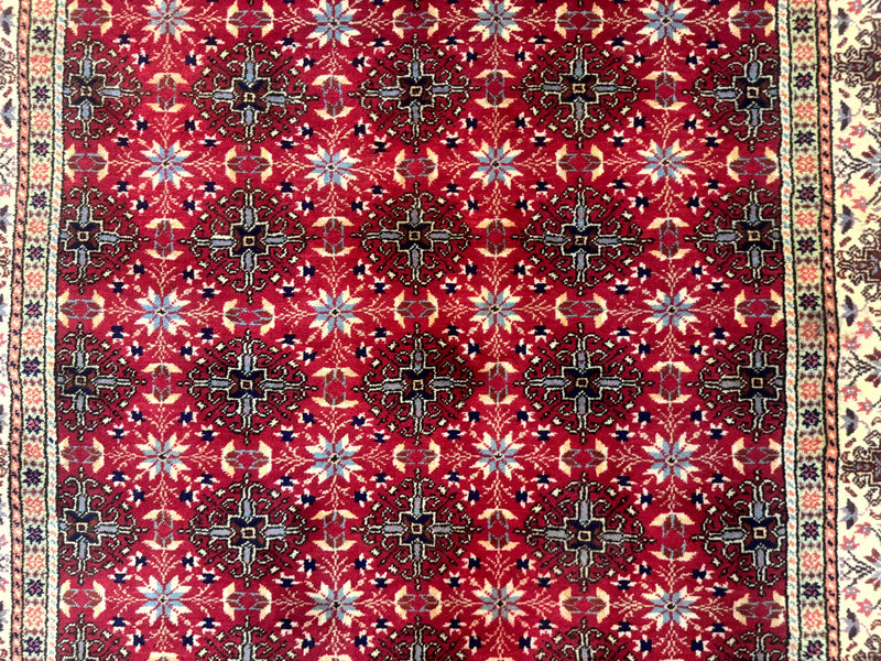 Turkish Sivas Rug 4x6, Red and Cream, Allover Design, Handmade Vintage by Jewel Rugs