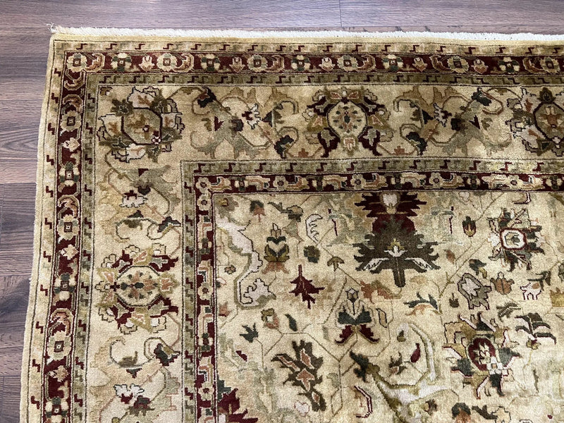 Indian Mahal Rug 8x10, Allover Floral Mahal Oriental Carpet 8 x 10, Handmade Hand Knotted Wool Rug, Indo Persian Area Rug, Tea-Washed Tan by Jewel Rugs