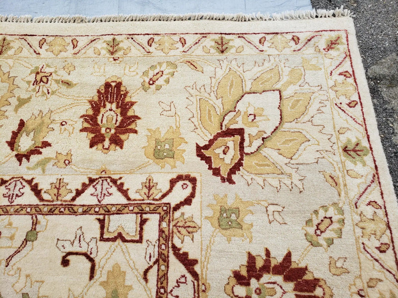 Vintage Oushak Area Rug, Hand-Knotted, Wool, Cream Beige Maroon, 10x15 Rug, 10x14 Rug, Large Oriental Carpet by Jewel Rugs