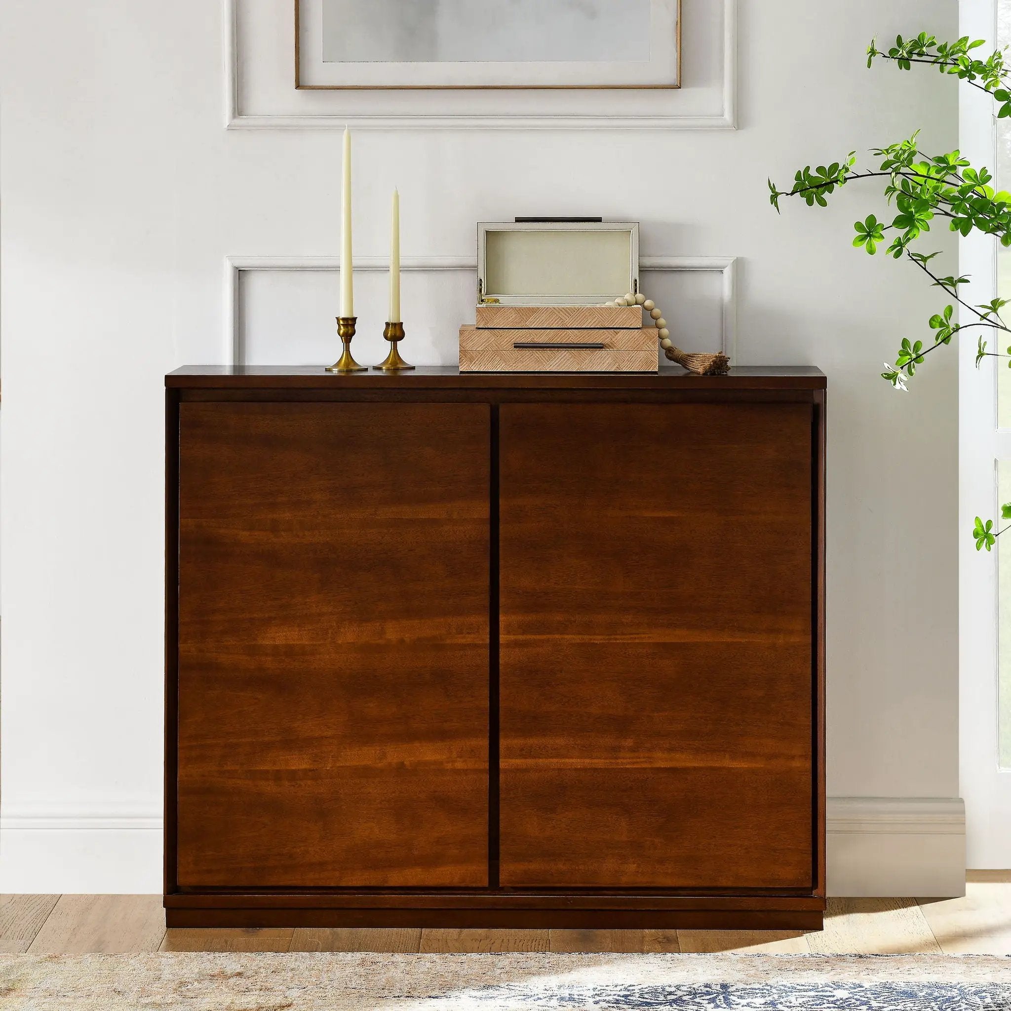 Sideboard, Buffet Cabinet With 2 Outlet Holes, Storage Cabinet For Entryway, Hallway, Living Room, Kitchen, Dining Room, Bedroom - Walnut by Unique Piece Furniture