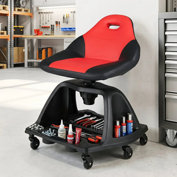 Rolling Mechanic Stool with Backrest and Tool Tray - 330 lbs, photo 2 of 8