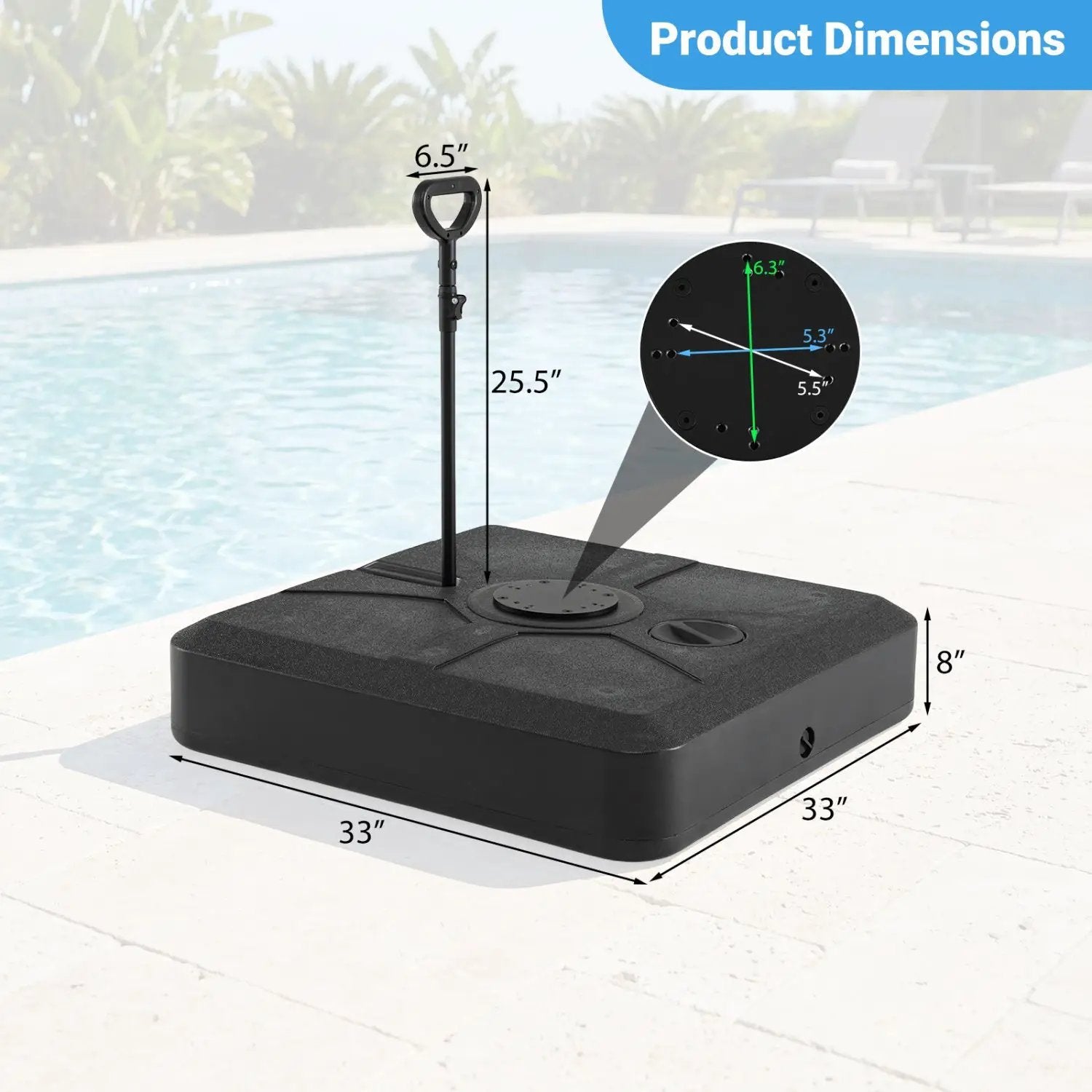 330 lbs Weighted Cantilever Umbrella Base with Wheels and Retractable Pull Rod by DirectDeals