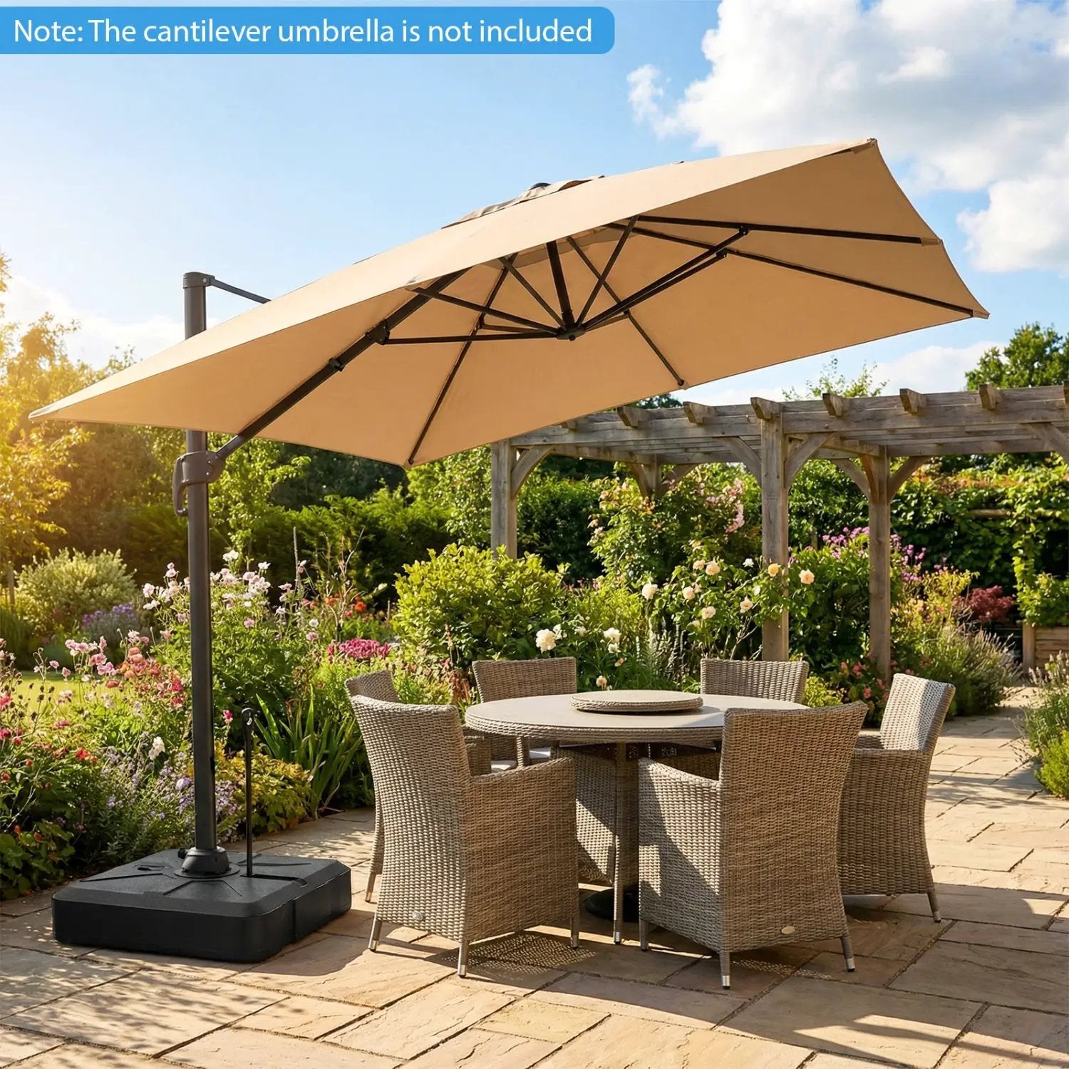 330 lbs Weighted Cantilever Umbrella Base with Wheels and Retractable Pull Rod by DirectDeals