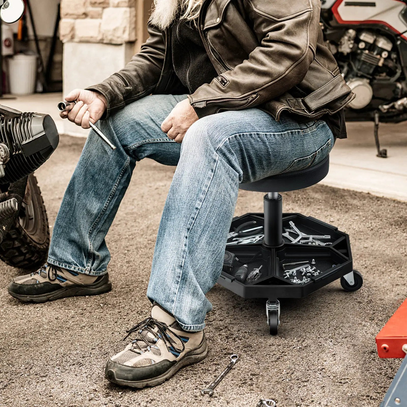 330 LBS Capacity Pneumatic Rolling Mechanic Stool with Padded Seat by DirectDeals