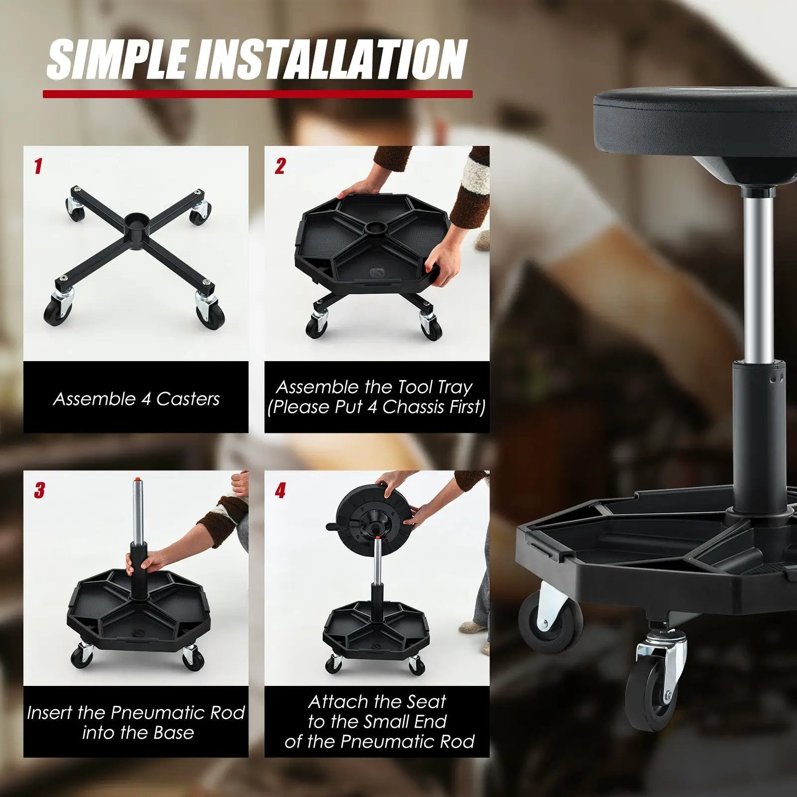 330 LBS Capacity Pneumatic Rolling Mechanic Stool with Padded Seat by DirectDeals