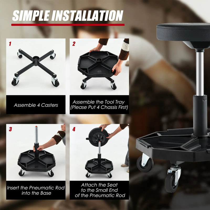 330 LBS Capacity Pneumatic Rolling Mechanic Stool with Padded Seat by DirectDeals