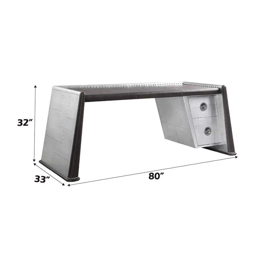 Brancaster - Executive Writing Desk - Distress Chocolate Top Grain Leather & Aluminum by Unique Piece Furniture