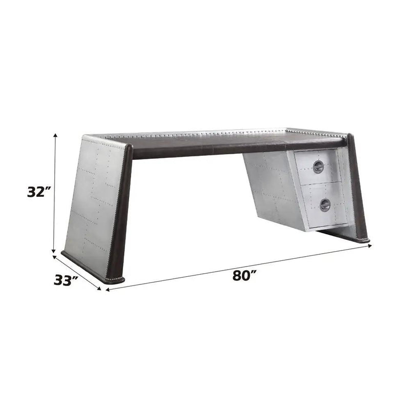 Brancaster - Executive Writing Desk - Distress Chocolate Top Grain Leather & Aluminum by Unique Piece Furniture