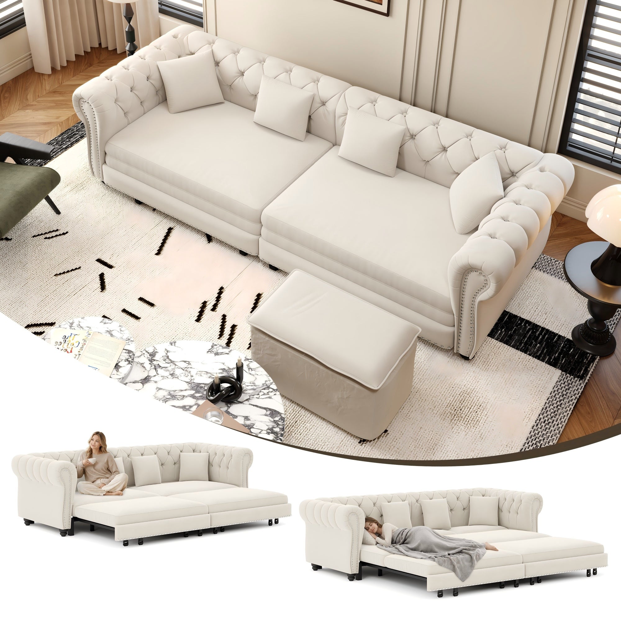 Chesterfield 3-in-1 Pull-Out Sofa Bed by HouseOfZazla