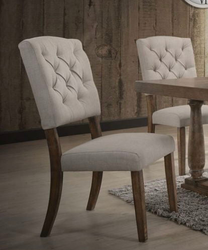 Weathered Side Chair Set with Button Tufting - Dark Brown or Dark Gray