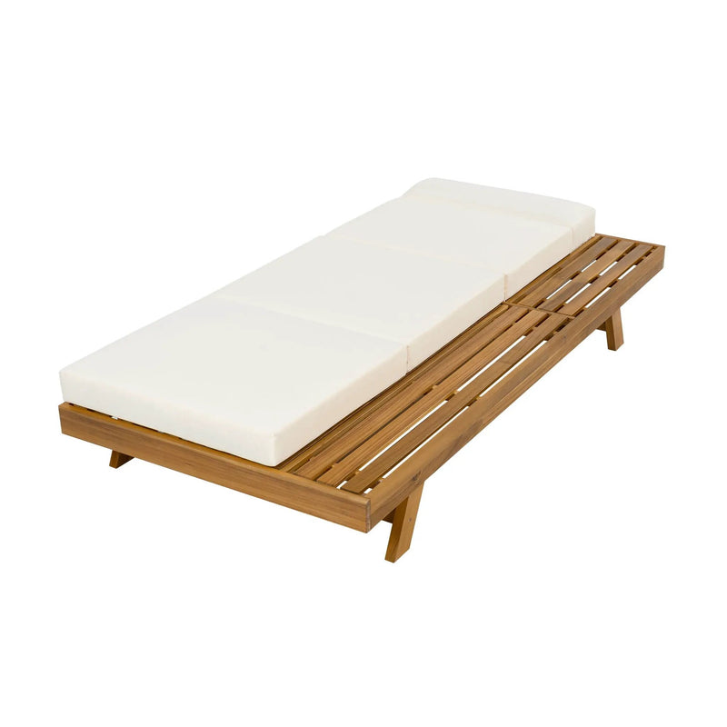 Acacia Wood Lounge Chaise Set With Headrest And Water Resistant Cushions - Beige by HouseOfZazla
