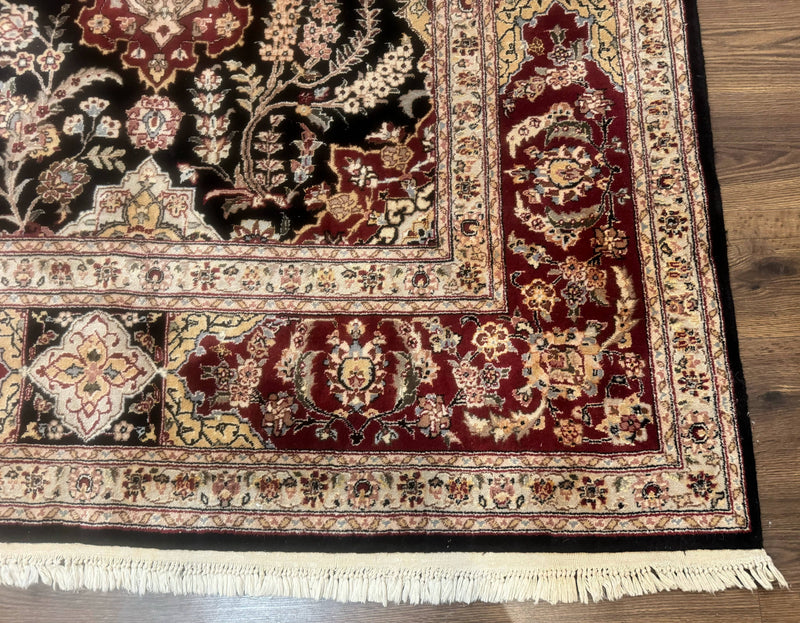 Sino Persian Rug 9x12, Black & Maroon, Wool and Silk, Allover Pattern by Jewel Rugs
