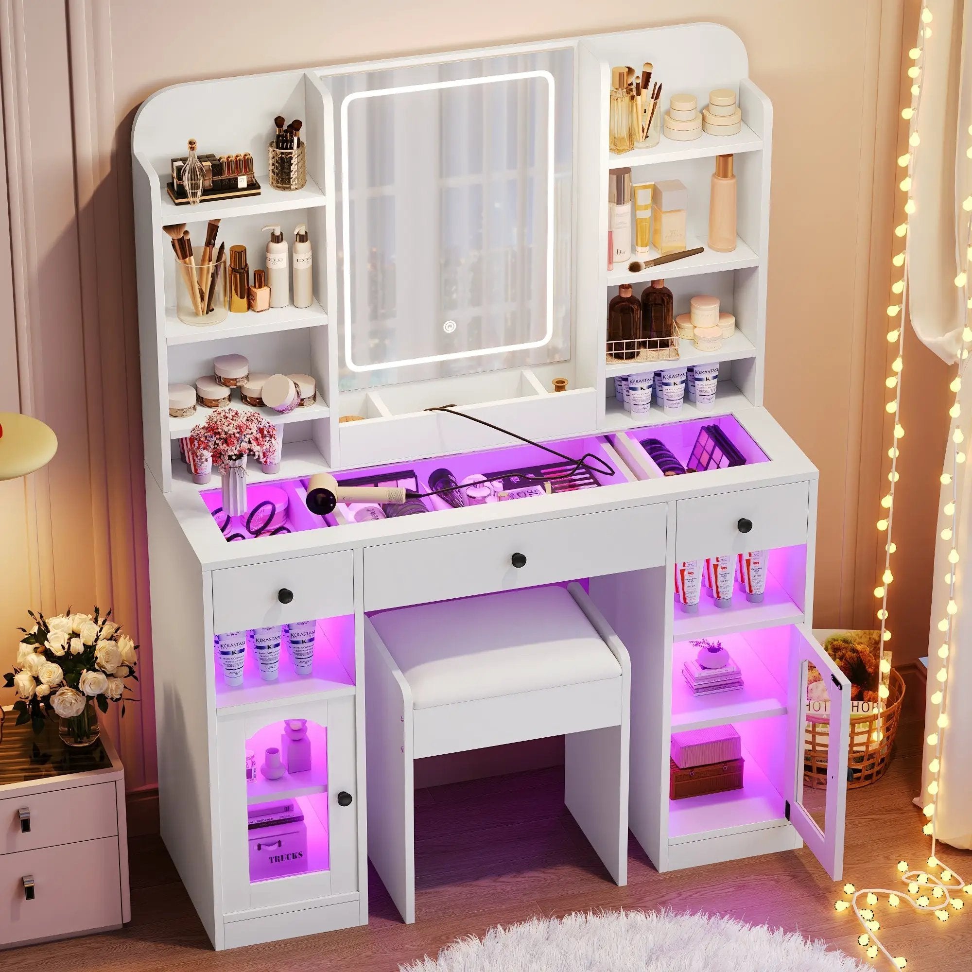 43.2" Vanity Desk with LED Mirror and Lights by HouseOfZazla